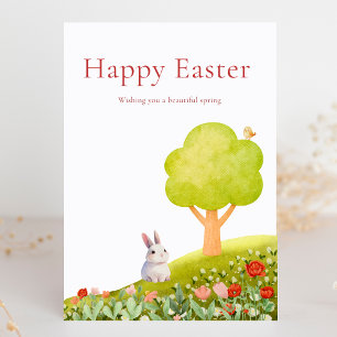 Cartão De Festividades Feliz Páscoa Coelhinho Fofo Aquarela Pastel Primav