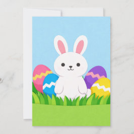 Cartão De Festividades Feliz Páscoa Coelho Branco Ovos de Páscoa Céu Azul