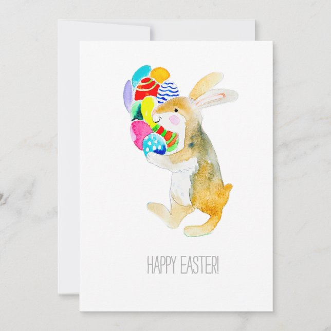 Cartão De Festividades Feliz Páscoa, coelho Fanny e ovos (Frente)