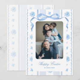 Cartão De Festividades Feliz Páscoa Cottage Floral Aquarela Azul