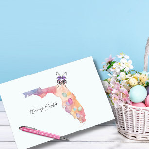 Cartão De Festividades Feliz Páscoa dos Ovos Pastel e Coelho da Flórida