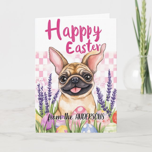 Cartão De Festividades Feliz Páscoa e cachorro feliz (Frente)