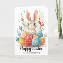 Feliz Páscoa e ovos e flores do coelhinho fofo