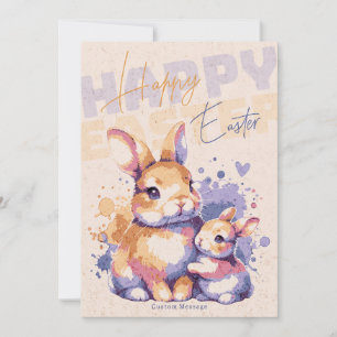 Cartão De Festividades Feliz Páscoa Lindinho Coelho Coelho Aquarela