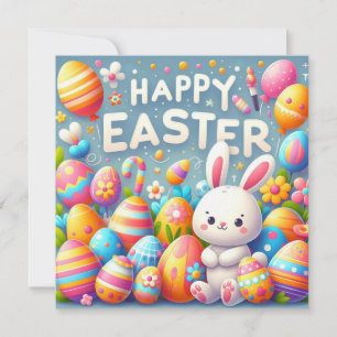 Cartão De Festividades Feliz Páscoa - Ovos de Coelho em Cores Pastel