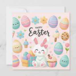 Cartão De Festividades Feliz Páscoa - Ovos de Coelho em Cores Pastel