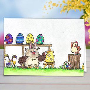 Cartão De Festividades Feliz Páscoa - Pintura de Ovos de Coruja