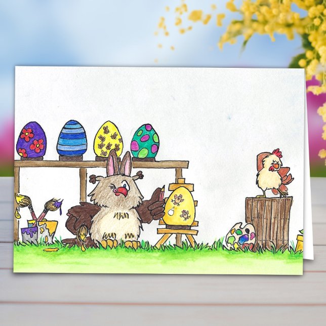 Cartão De Festividades Feliz Páscoa - Pintura de Ovos de Coruja (Criador carregado)