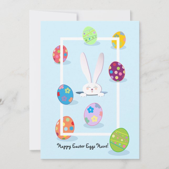 Cartão De Festividades Feliz Páscoa Primavera Coelho Fofo Caça aos Ovos d (Frente)