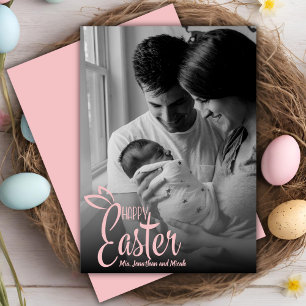 Cartão De Festividades Feliz Páscoa Rótulo Cor-de-Rosa Decorativo Foto Pe