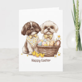 Cartão De Festividades Feliz Páscoa Shih Tzu Dogs