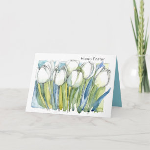 Cartão De Festividades Feliz Páscoa Tulipas Brancas Flores da Primavera