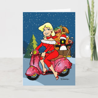 Cartão De Festividades Feliz Patinete de Natal