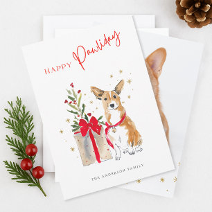 Cartão De Festividades Feliz Pawliday Aquarela Corgi Cachorro Foto Natal