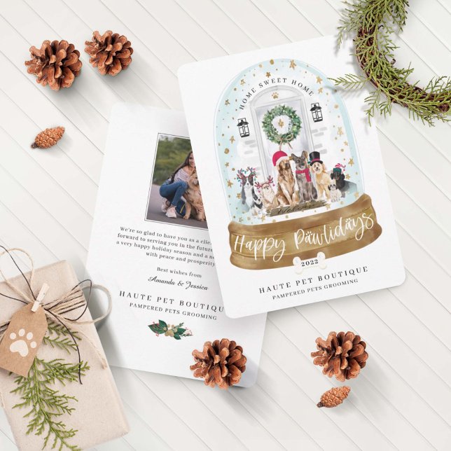 Cartão De Festividades Feliz Pawlidays Cães Pet Care Portas Brancas (Criador carregado)