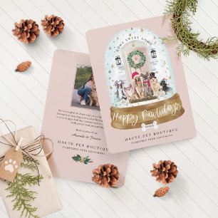 Cartão De Festividades Feliz Pawlidays Cães Pet Care Portas Rosa