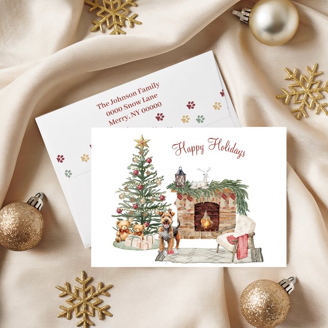 Cartão De Festividades Feliz Pawlidays Design Airedale (Criador carregado)