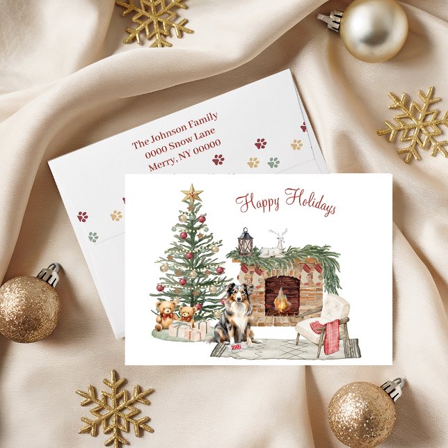 Cartão De Festividades Feliz Pawlidays Design de Cachorro - Australian Sh (Criador carregado)