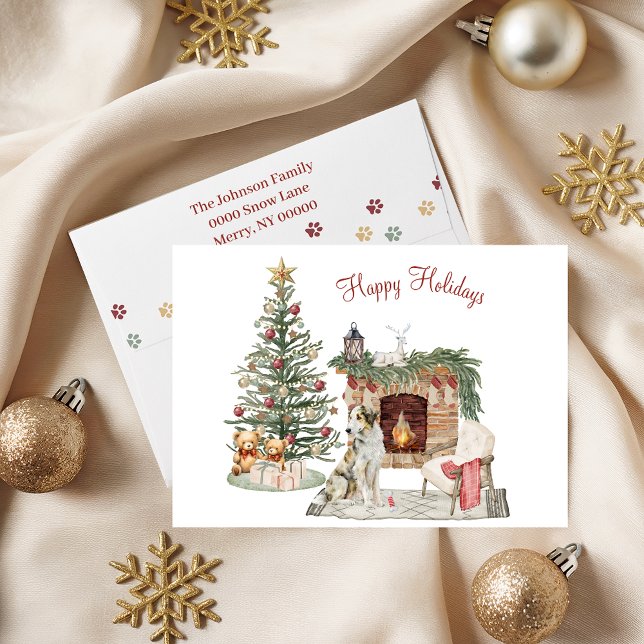 Cartão De Festividades Feliz Pawlidays Design de Cachorro - Borzoi (Criador carregado)