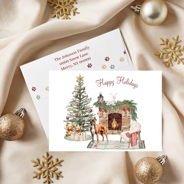 Cartão De Festividades Feliz Pawlidays Design de Cachorro - Boxer (Criador carregado)