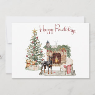 Cartão De Festividades Feliz Pawlidays Design de Cachorro - Doberman Pins