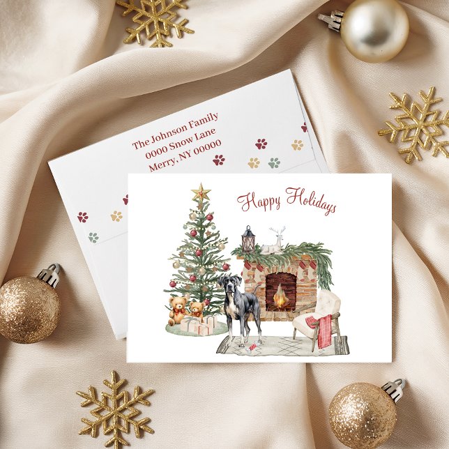 Cartão De Festividades Feliz Pawlidays Design de Cachorro - Dogue Alemão (Criador carregado)