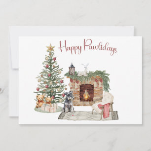Cartão De Festividades Feliz Pawlidays Design de Cachorro - Schnauzer Min
