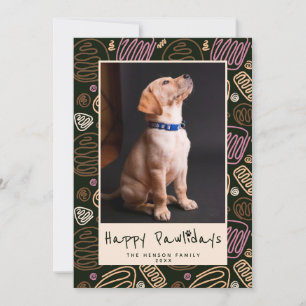 Cartão De Festividades Feliz Pawlidays Rosa Preto Uma linha Foto do Pet