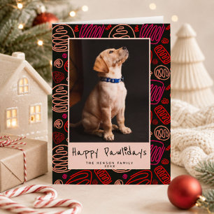 Cartão De Festividades Feliz Pawlidays Vermelho Um Padrão de Linha Cachor