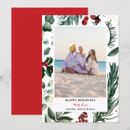 Cartão De Festividades Feliz Pine Verde Bough Berry Feliz Natal