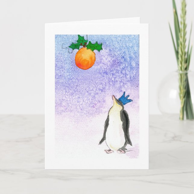 Cartão De Festividades Feliz Pinguim de Natal (Frente)