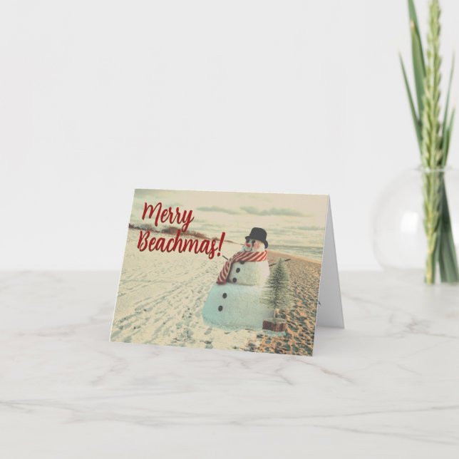 Cartão De Festividades Feliz Praia-mas - Velho Homem de Areia e Neve -  (Frente)