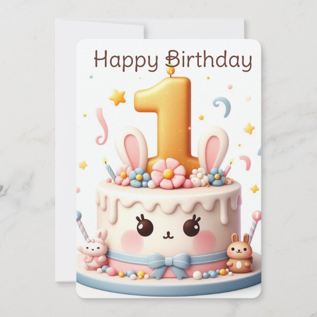 Cartão De Festividades Feliz Primeiro Aniversário (Frente)