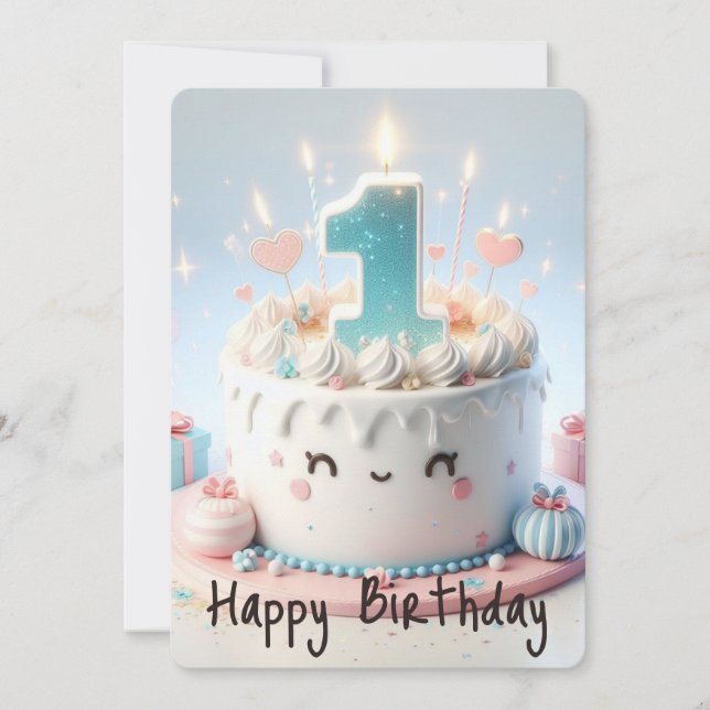 Cartão De Festividades Feliz Primeiro Aniversário (Frente)