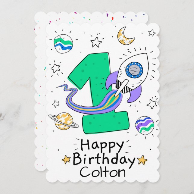 Cartão De Festividades Feliz Primeiro Aniversário (Frente/Verso)