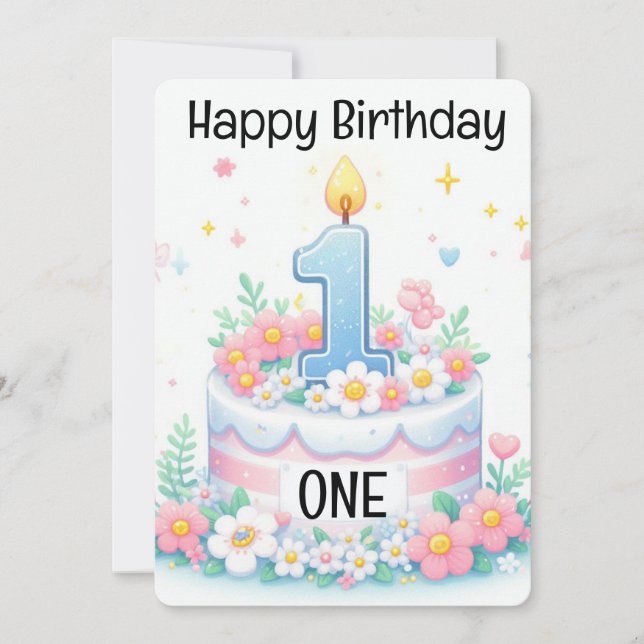 Cartão De Festividades Feliz Primeiro Aniversário (Frente)