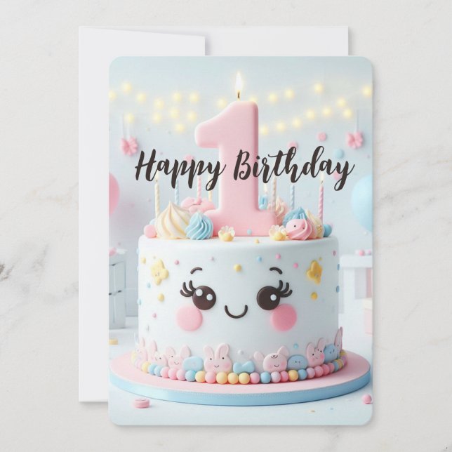 Cartão De Festividades Feliz Primeiro Aniversário (Frente)