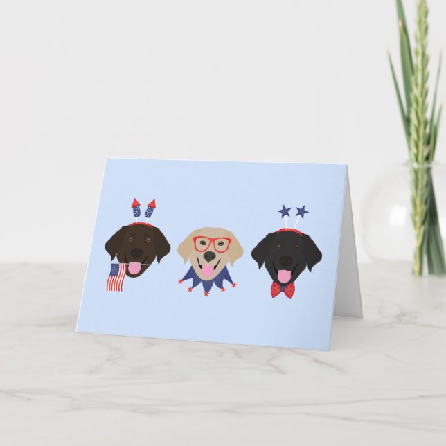 Cartão De Festividades Feliz Quarto De Julho Cachorros De Retriever Labra (Frente)