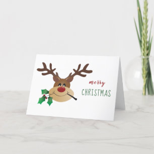 Cartão De Festividades Feliz Reindeer De Natal Com Mistletoe
