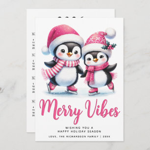 Cartão De Festividades Feliz Rosa Viba Pinguins Pinguins de Pele de Gelo