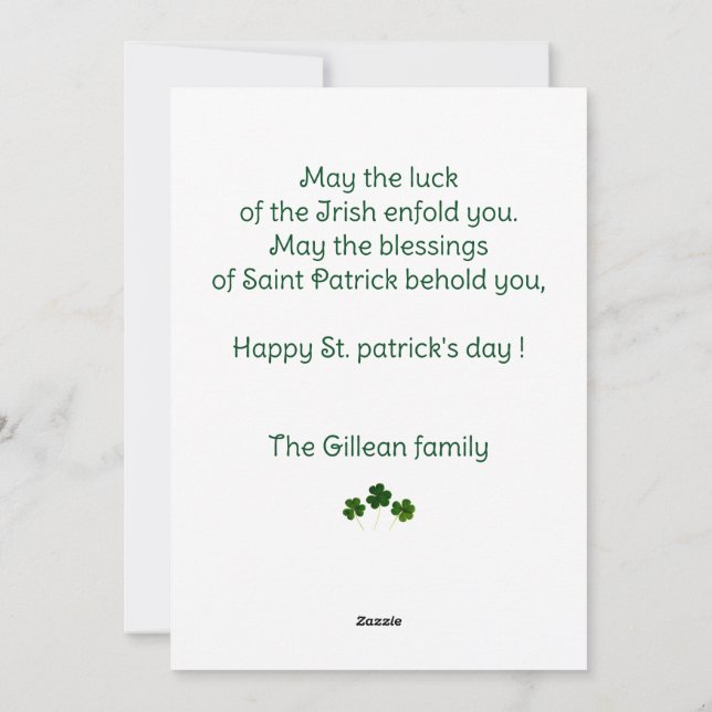 Cartão De Festividades Feliz Rua. Dia de Patrick Shamrocks, mãe e fotogra (Verso)