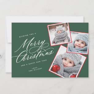 Cartão De Festividades Feliz Script De Natal, Chamado Verde Multifoto