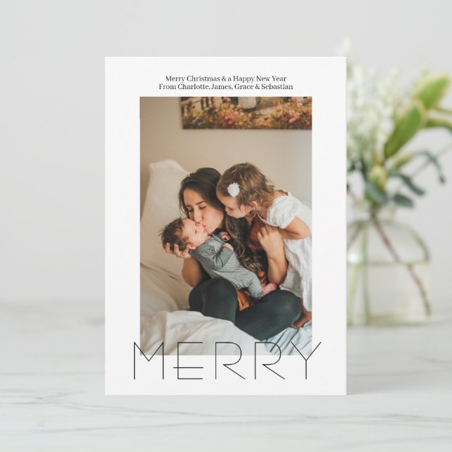 Cartão De Festividades Feliz Simples Elegante Personalizado Natal (Em pé/Frente)