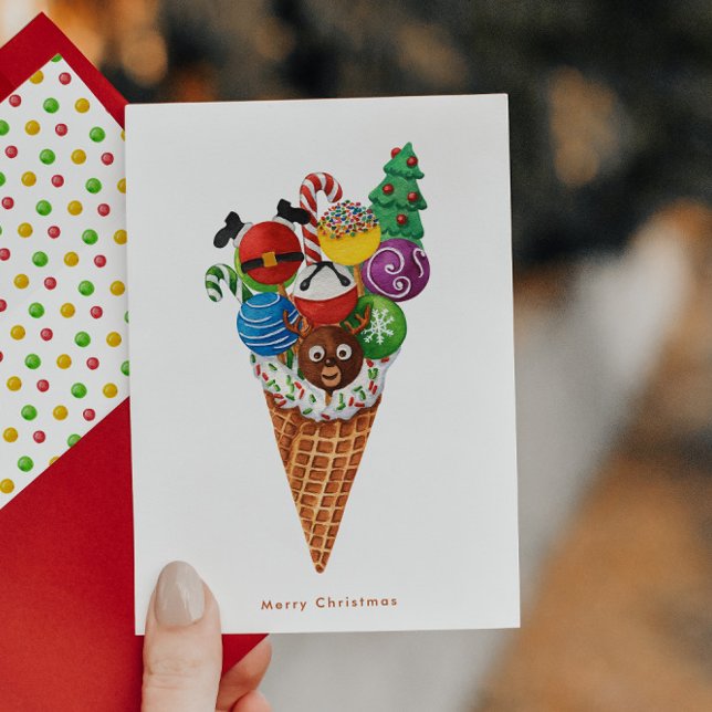 Cartão De Festividades Feliz Sorvete de Natal Waffle Cone Dessert (Criador carregado)