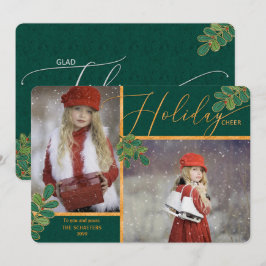 Cartão De Festividades Feliz Tidings Green e Dourada Holly 2 Foto