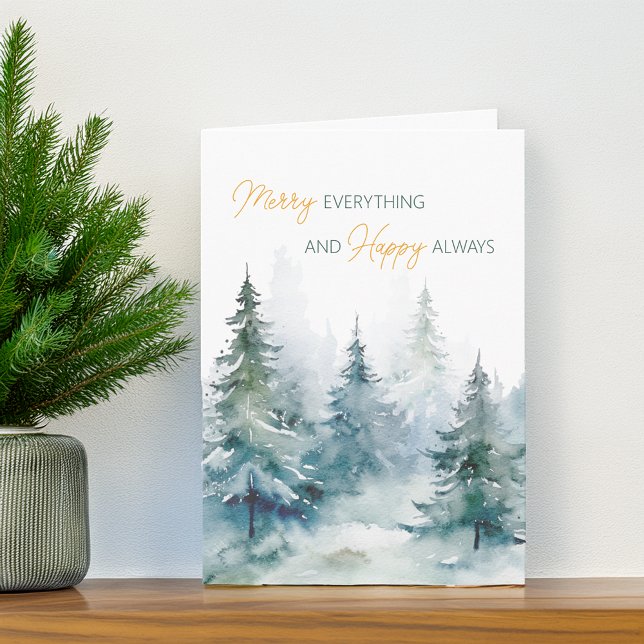 Cartão De Festividades Feliz Tudo Feliz Sempre Árvores de Inverno (Merry Everything Happy Always Winter Trees Holiday Card)