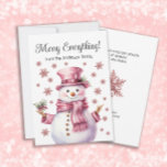 Cartão De Festividades Feliz Tudo Rosa Snowman Flocos de neve<br><div class="desc">Um bonitinho bonitinho-rosa e flocos de neve,  cartão de Natal/cartões de natal "Tudo Feliz". Personalize com seu nome de família e qualquer outro texto escolhido.</div>