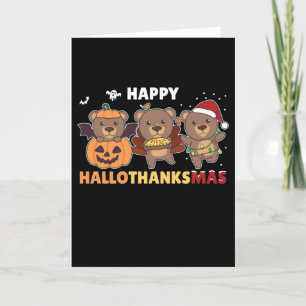 Cartão De Festividades Feliz Urso de Natal do Hallothanksma