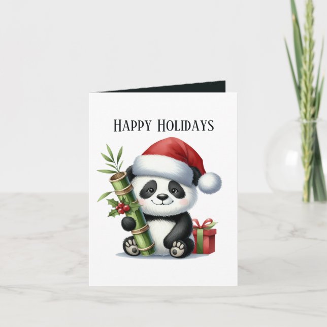 Cartão De Festividades Feliz urso Panda adiciona mensagem Natal (Frente)