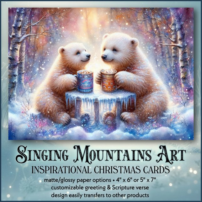 Cartão De Festividades Feliz Urso Polar Cacau Cacau Cristão Natal (Criador carregado)